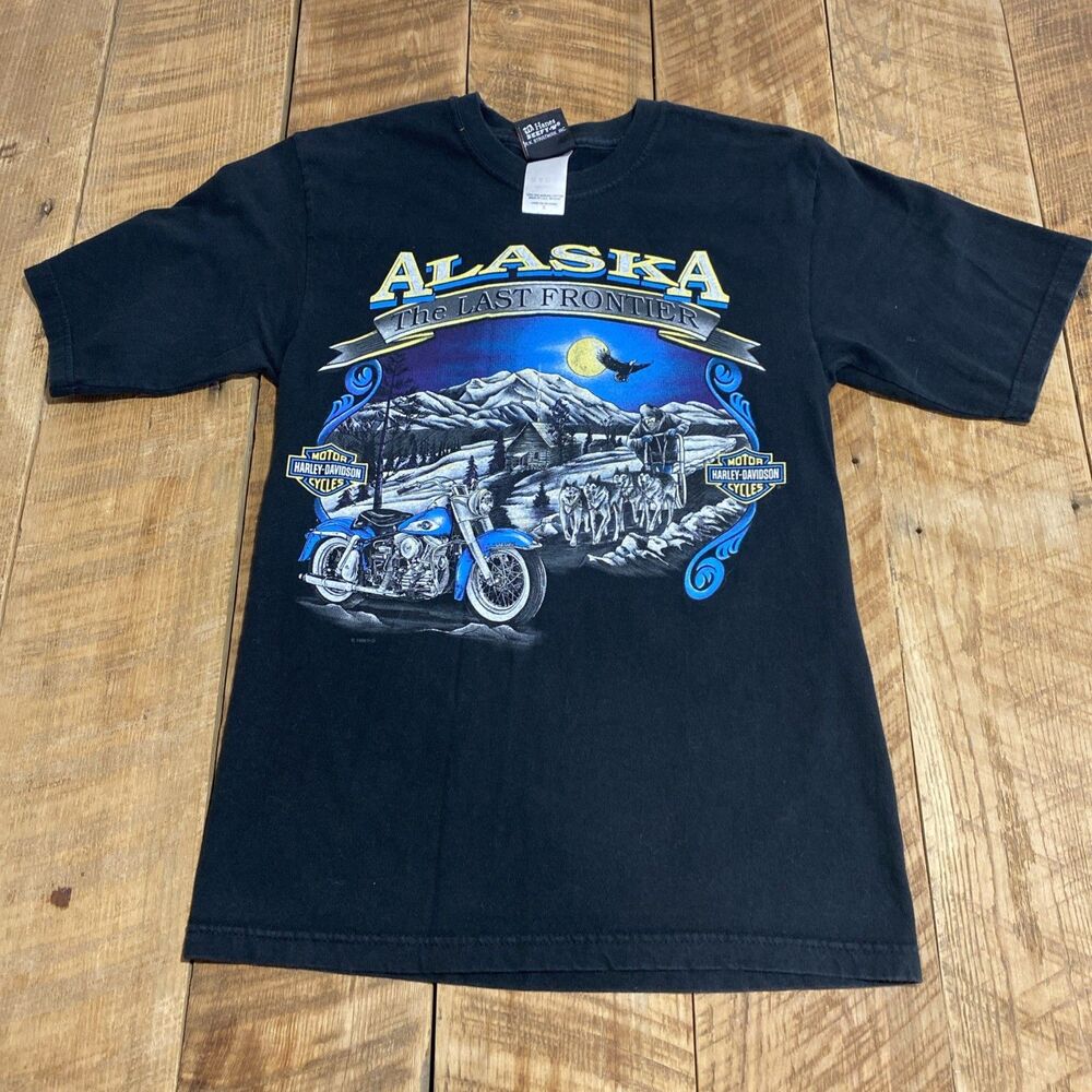 Vintage 2003 Harley Davidson Alaska T-Shirt Kenai Peninsula Soldotna Hanes Black